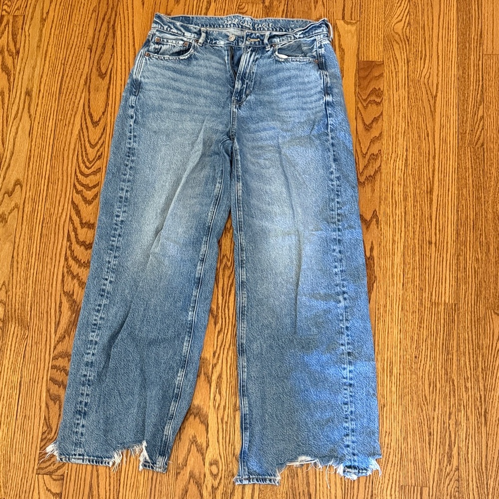 American Eagle Outfitters Distressed Blue Wide Leg Jeans